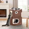 imageYITAHOME 2Tier Cat House Cat Beds for Indoor Cats Small Cat Condo with Scratch Post and Hideaway Cave Modern Cat Cube Playhouse for Multi Kittens BrownBROWN