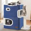 imageYITAHOME 2Tier Cat House Cat Beds for Indoor Cats Small Cat Condo with Scratch Post and Hideaway Cave Modern Cat Cube Playhouse for Multi Kittens BrownBLUE