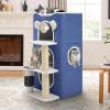 imageYITAHOME 2Tier Cat House Cat Beds for Indoor Cats Small Cat Condo with Scratch Post and Hideaway Cave Modern Cat Cube Playhouse for Multi Kittens BrownBLUE