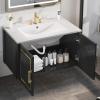imageYITAHOME 30 Inch Floating Vanity with Sink Combo Bathroom Vanity with 2 SoftClosing Cabinets Wall Mounted Vanity Modern Bathroom Storage Includes Countertop Gold Metal Handle BlackBlack