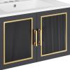 imageYITAHOME 30 Inch Floating Vanity with Sink Combo Bathroom Vanity with 2 SoftClosing Cabinets Wall Mounted Vanity Modern Bathroom Storage Includes Countertop Gold Metal Handle BlackBlack