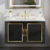 imageYITAHOME 30 Inch Floating Vanity with Sink Combo Bathroom Vanity with 2 SoftClosing Cabinets Wall Mounted Vanity Modern Bathroom Storage Includes Countertop Gold Metal Handle BlackBlack