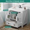 imageYITAHOME 30quot Farmhouse Bathroom Vanity with Sink Combo Small Space Bathroom Storage Cabinet with Large Drawer 2 SoftClosing Wood Barn Doors with Builtin Shelves WhiteWhite
