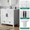 imageYITAHOME 30quot Farmhouse Bathroom Vanity with Sink Combo Small Space Bathroom Storage Cabinet with Large Drawer 2 SoftClosing Wood Barn Doors with Builtin Shelves WhiteWhite