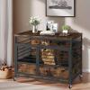 imageYITAHOME 32quot Dog Crate Furniture with Wheels Farmhouse Decorative Wood Dog Cage End Table ChewResistant Wooden Dog Kennel Indoor for Small Dogs Rustic BrownRustic Brown