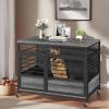 imageYITAHOME 32quot Dog Crate Furniture with Wheels Farmhouse Decorative Wood Dog Cage End Table ChewResistant Wooden Dog Kennel Indoor for Small Dogs Rustic BrownGrey