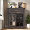 imageYITAHOME 32quot Sideboard Coffee Bar Cabinet Farmhouse Buffet Cabinet with Drawer ampamp Adjustable Storage Shelves Storage Cabinet with Sliding Barn Door for Living Room Dark Rustic Oak32W