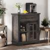 imageYITAHOME 32quot Sideboard Coffee Bar Cabinet Farmhouse Buffet Cabinet with Drawer ampamp Adjustable Storage Shelves Storage Cabinet with Sliding Barn Door for Living Room Dark Rustic Oak32W