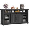imageYITAHOME 32quot Sideboard Coffee Bar Cabinet Farmhouse Buffet Cabinet with Drawer ampamp Adjustable Storage Shelves Storage Cabinet with Sliding Barn Door for Living Room Dark Rustic Oak63W