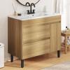 imageYITAHOME 36 Inch Bathroom Vanity with Ceramic Sink Bathroom Cabinet Vanity for Media Space Freestanding Storage Bathroom Vanity with 1 Soft Closing Cabinet ampamp 2 Drawers Natural BrownNatural Brown