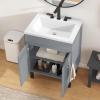 imageYITAHOME 36 Inch Bathroom Vanity with Ceramic Sink Bathroom Cabinet Vanity for Media Space Freestanding Storage Bathroom Vanity with 1 Soft Closing Cabinet ampamp 2 Drawers Natural BrownGrey
