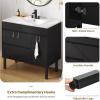 imageYITAHOME 36 Inch Bathroom Vanity with Ceramic Sink Bathroom Cabinet Vanity for Media Space Freestanding Storage Bathroom Vanity with 1 Soft Closing Cabinet ampamp 2 Drawers Natural BrownBlack
