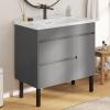 imageYITAHOME 36 Inch Bathroom Vanity with Ceramic Sink Bathroom Cabinet Vanity for Media Space Freestanding Storage Bathroom Vanity with 1 Soft Closing Cabinet ampamp 2 Drawers Natural BrownGrey
