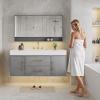 imageYITAHOME 40 Inch Floating Vanity with 2 Doors ampamp 2 Drawers Wall Mounted Bathroom Vanity with Quartz Stone Countertop ampamp Oak Veneer Big Space Storage for Modern Bathroom BlackGrey