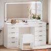 imageYITAHOME 46 Vanity Desk with Large LED Lighted Mirror ampamp Charging Ports 11Drawer Makeup Table Set with Storage Stool for Dressing Room 3 Lighting Modes Brightness Adjustable Black FinishIvory White