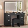 imageYITAHOME 46 Vanity Desk with Large LED Lighted Mirror ampamp Charging Ports 11Drawer Makeup Table Set with Storage Stool for Dressing Room 3 Lighting Modes Brightness Adjustable Black FinishMatte Black