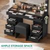 imageYITAHOME 46quot Glass Top Vanity Desk with Mirror with Lights Large Makeup Vanity Set with 10 Drawers ampamp Storage Stool Power Outlet Dressing Table with 3 Adjustable Light Modes Dressing Room BlackJet Black