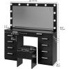 imageYITAHOME 46quot Glass Top Vanity Desk with Mirror with Lights Large Makeup Vanity Set with 10 Drawers ampamp Storage Stool Power Outlet Dressing Table with 3 Adjustable Light Modes Dressing Room BlackJet Black