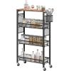 imageYITAHOME 4Tier Slim Kitchen Storage Cart Rolling Spice Rack Next to Fridge 73 Inch Deep Kitchen Trolley with Wheels Wood Tabletop ampamp Wire Mesh Baskets Mobile Narrow Shelf BlackBlack