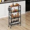 imageYITAHOME 4Tier Slim Kitchen Storage Cart Rolling Spice Rack Next to Fridge 73 Inch Deep Kitchen Trolley with Wheels Wood Tabletop ampamp Wire Mesh Baskets Mobile Narrow Shelf BlackBlack