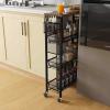 imageYITAHOME 4Tier Slim Kitchen Storage Cart Rolling Spice Rack Next to Fridge 73 Inch Deep Kitchen Trolley with Wheels Wood Tabletop ampamp Wire Mesh Baskets Mobile Narrow Shelf BlackBlack