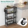 imageYITAHOME 4Tier Slim Kitchen Storage Cart Rolling Spice Rack Next to Fridge 73 Inch Deep Kitchen Trolley with Wheels Wood Tabletop ampamp Wire Mesh Baskets Mobile Narrow Shelf BlackBlack