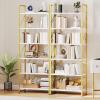 imageYITAHOME 5 Tiers Bookshelf Classically Modern White Bookshelf Book Rack Storage Rack Shelves in Living RoomHomeOffice Books Holder Organizer for BooksMovies WhiteGold