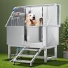 imageYITAHOME 50in Dog Grooming Tub Bathtub for Home 304 Stainless Steel Professional Dog Bath Washing Station wLeft Ramp Faucet Floor Grate for Large Medium Small PetsRight Stairs