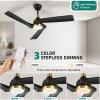 imageYITAHOME 52 Inch Ceiling Fan with Lights Remote Control Dimmable 3Color LED Ceiling Fan with 3 Solid Wood Blades Modern Style for Indoor with Reversible Quiet Motor WalnutBlack 3 Blades