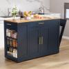 imageYITAHOME 53 inch Large Rolling Kitchen Island with Trash Can Storage Cabinet Portable Mobile Islands Table Long Floating Movable w Wheels Cabinet for 13 Gallon Garbage Bin 2 Drawer Navy BlueNavy Blue