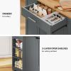 imageYITAHOME 53 inch Large Rolling Kitchen Island with Trash Can Storage Cabinet Portable Mobile Islands Table Long Floating Movable w Wheels Cabinet for 13 Gallon Garbage Bin 2 Drawer Navy BlueGrey
