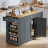 imageYITAHOME 53 inch Large Rolling Kitchen Island with Trash Can Storage Cabinet Portable Mobile Islands Table Long Floating Movable w Wheels Cabinet for 13 Gallon Garbage Bin 2 Drawer Navy BlueGrey