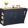 imageYITAHOME 53 inch Large Rolling Kitchen Island with Trash Can Storage Cabinet Portable Mobile Islands Table Long Floating Movable w Wheels Cabinet for 13 Gallon Garbage Bin 2 Drawer Navy BlueNavy Blue