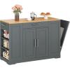 imageYITAHOME 53 inch Large Rolling Kitchen Island with Trash Can Storage Cabinet Portable Mobile Islands Table Long Floating Movable w Wheels Cabinet for 13 Gallon Garbage Bin 2 Drawer Navy BlueGrey