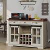imageYITAHOME 53quot Wine Bar Cabinet for Liquor and Glasses Farmhouse Kitchen Sideboard Buffet Coffee Bar Cabinets with 3 Drawers and Glass Sliding Barn Door for Kitchen ampamp Living Room Dark Rustic OakWhite