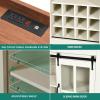imageYITAHOME 53quot Wine Bar Cabinet for Liquor and Glasses Farmhouse Kitchen Sideboard Buffet Coffee Bar Cabinets with 3 Drawers and Glass Sliding Barn Door for Kitchen ampamp Living Room Dark Rustic OakWhite