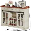 imageYITAHOME 53quot Wine Bar Cabinet for Liquor and Glasses Farmhouse Kitchen Sideboard Buffet Coffee Bar Cabinets with 3 Drawers and Glass Sliding Barn Door for Kitchen ampamp Living Room Dark Rustic OakWhite