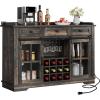 imageYITAHOME 53quot Wine Bar Cabinet for Liquor and Glasses Farmhouse Kitchen Sideboard Buffet Coffee Bar Cabinets with 3 Drawers and Glass Sliding Barn Door for Kitchen ampamp Living Room Dark Rustic OakDark Rustic Oak