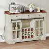 imageYITAHOME 53quot Wine Bar Cabinet for Liquor and Glasses Farmhouse Kitchen Sideboard Buffet Coffee Bar Cabinets with 3 Drawers and Glass Sliding Barn Door for Kitchen ampamp Living Room Dark Rustic OakWhite