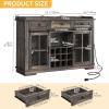 imageYITAHOME 53quot Wine Bar Cabinet for Liquor and Glasses Farmhouse Kitchen Sideboard Buffet Coffee Bar Cabinets with 3 Drawers and Glass Sliding Barn Door for Kitchen ampamp Living Room Dark Rustic OakDark Rustic Oak