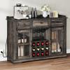 imageYITAHOME 53quot Wine Bar Cabinet for Liquor and Glasses Farmhouse Kitchen Sideboard Buffet Coffee Bar Cabinets with 3 Drawers and Glass Sliding Barn Door for Kitchen ampamp Living Room Dark Rustic OakDark Rustic Oak