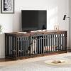 imageYITAHOME 55 Inch Large Dog Crate Furniture Heavy Duty Wooden Dog Crate TV Stand with 2 Dog Bowls Metal Dog Kennel Indoor Furniture Sliding Barn Door Design for Extra Large Dogs Rustic BrownRustic Brown