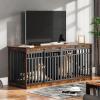 imageYITAHOME 55 Inch Large Dog Crate Furniture Heavy Duty Wooden Dog Crate TV Stand with 2 Dog Bowls Metal Dog Kennel Indoor Furniture Sliding Barn Door Design for Extra Large Dogs Rustic BrownRustic Brown