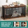 imageYITAHOME 55 Inch Large Dog Crate Furniture Heavy Duty Wooden Dog Crate TV Stand with 2 Dog Bowls Metal Dog Kennel Indoor Furniture Sliding Barn Door Design for Extra Large Dogs Rustic BrownRustic Brown