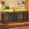 imageYITAHOME 55 Inch Large Dog Crate Furniture Heavy Duty Wooden Dog Crate TV Stand with 2 Dog Bowls Metal Dog Kennel Indoor Furniture Sliding Barn Door Design for Extra Large Dogs Rustic BrownRustic BrownLed Light