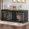 imageYITAHOME 55 Inch Large Dog Crate Furniture Heavy Duty Wooden Dog Crate TV Stand with 2 Dog Bowls Metal Dog Kennel Indoor Furniture Sliding Barn Door Design for Extra Large Dogs Rustic BrownBlack Oak