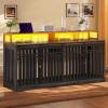 imageYITAHOME 55 Inch Large Dog Crate Furniture Heavy Duty Wooden Dog Crate TV Stand with 2 Dog Bowls Metal Dog Kennel Indoor Furniture Sliding Barn Door Design for Extra Large Dogs Rustic BrownBlack OakLed Light
