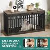 imageYITAHOME 55 Inch Large Dog Crate Furniture Heavy Duty Wooden Dog Crate TV Stand with 2 Dog Bowls Metal Dog Kennel Indoor Furniture Sliding Barn Door Design for Extra Large Dogs Rustic BrownBlack Oak