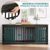 imageYITAHOME 55 Inch Large Dog Crate Furniture Heavy Duty Wooden Dog Crate TV Stand with 2 Dog Bowls Metal Dog Kennel Indoor Furniture Sliding Barn Door Design for Extra Large Dogs Rustic BrownBlack Oak