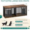 imageYITAHOME 55 Inch Large Dog Crate Furniture Heavy Duty Wooden Dog Crate TV Stand with 2 Dog Bowls Metal Dog Kennel Indoor Furniture Sliding Barn Door Design for Extra Large Dogs Rustic BrownRustic Brown
